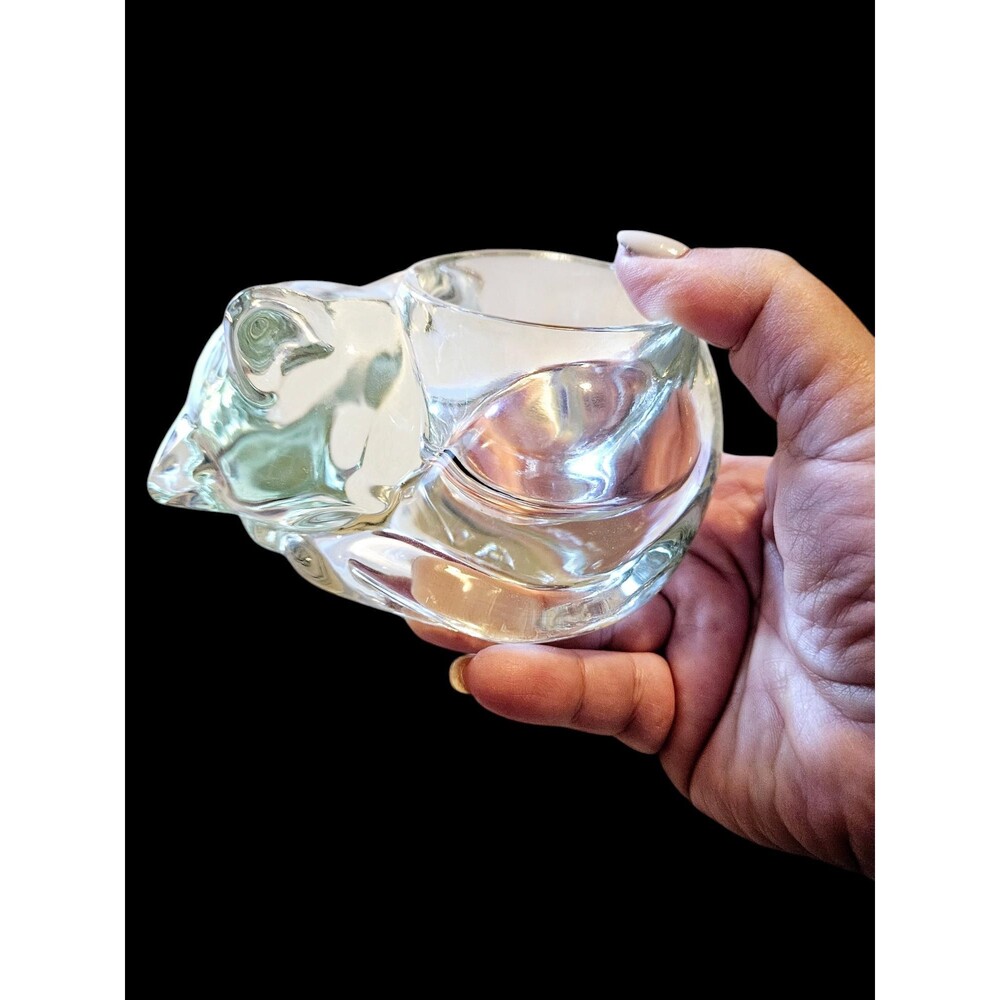 Avon Clear Glass Cat Candle Holder, Vintage Decor